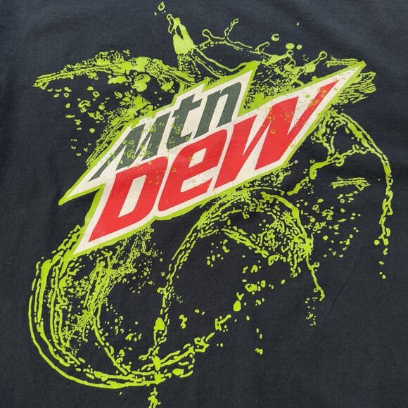 Vintage Y2K Mountain Dew T Shirt Size L Black Mtn  Dew Splash - Picture 2 of 6